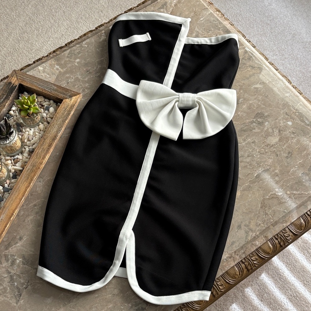 Contrast trim bow Bandage dress